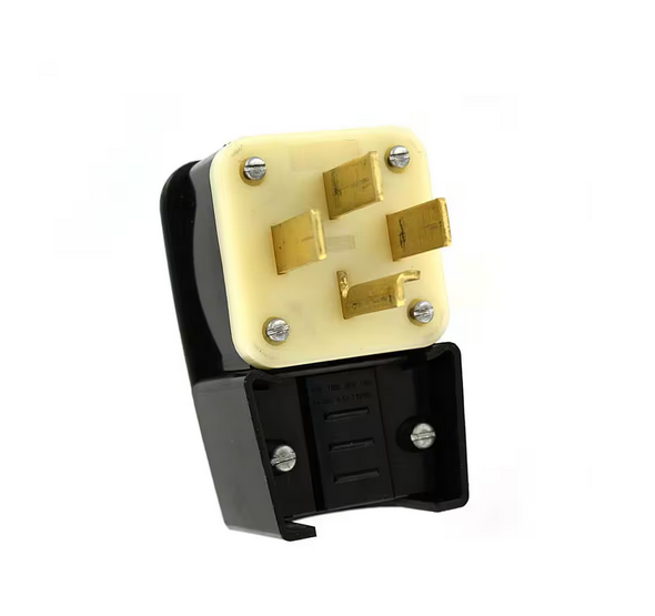 30 Amp 120/208-Volt 3-Phase Straight Blade Non-Grounding Plug, Black/White