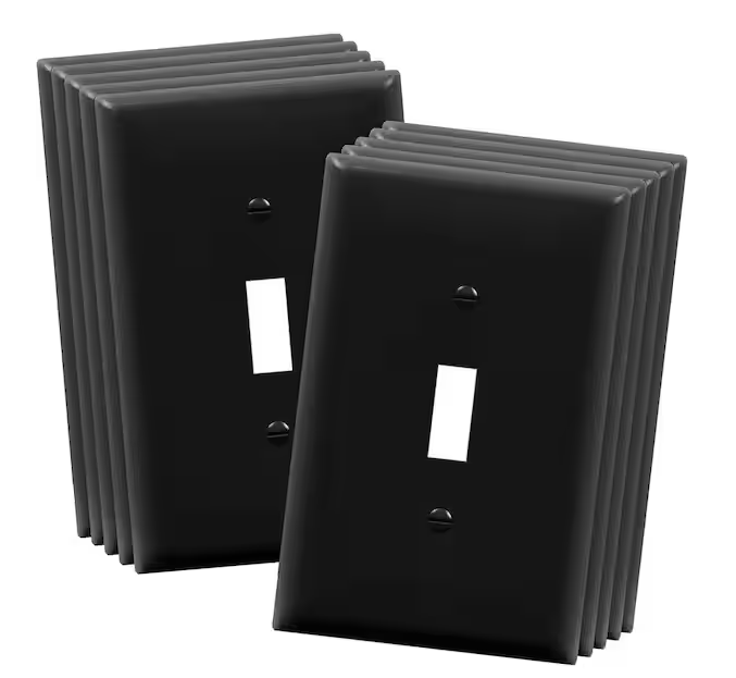 Mid-Size 1-Gang Black Toggle Switch Polycarbonate Plastic Wall Plate (10-Pack) - 91010997213