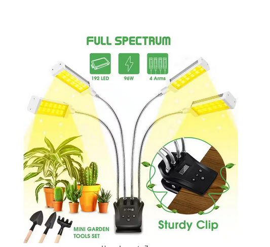 4-Light 96-Watt Daylight Full Spectrum Gray LED Grow Plant Light with Timer, 4 Switch Modes and 10 Brightness Levels - 91005846424