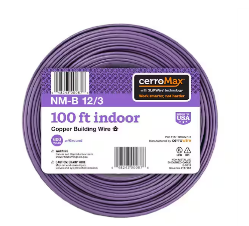 100 ft. 12/3 Purple Solid CerroMax SLiPWire Copper NM-B Wire - 91010898438