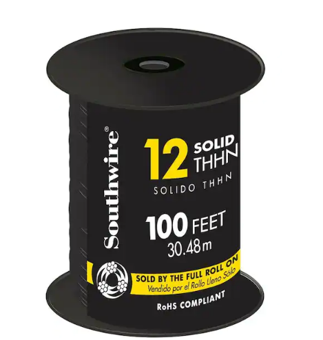 100 ft. 12 Black Solid CU THHN Wire - 9713718