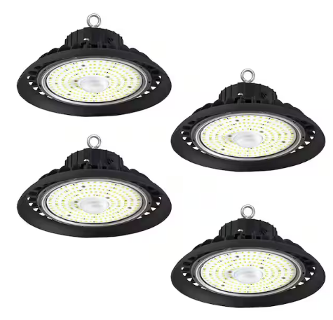 10 in. 300-Watt Equivalent Integrated Black LED Dimmable High Bay Light 16000 Lumen 5000k Bright (4-Pack) - 91009754155