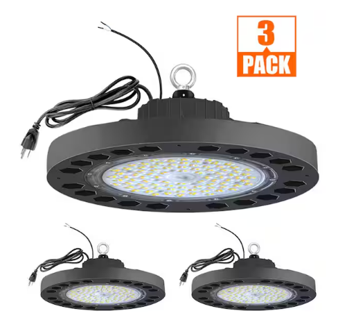 11 in. 450-Watt Equivalent Integrated LED Black UFO High Bay Light 24000 Lumens 5000K Bright white(3-Pack) - 91009754149