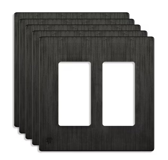 Brushed Dark Bronze 2-Gang, Decorator/Rocker, Plastic Polycarbonate, Screwless Wall Plate (5-Pack) - 91009747134