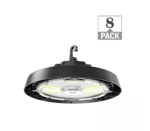 400-Watt Equivalent 11 in. Round Integrated LED Black High Bay Light 8100-15000 Lumens Adjustable CCT 120-277V (8-Pack) - 91010331260