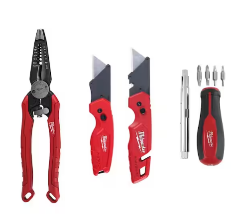 7-in-1 Combination Wire Stripper/Cutter Plier with FASTBACK Folding Utility Knife Set and 11-in-1 Screwdriver (4-Piece)
