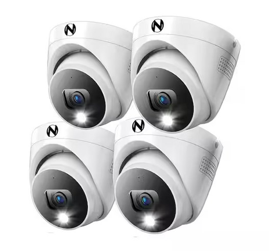 4K Wired Dome Indoor/Outdoor Spotlight Security Cameras with 2-Way Audio (4-Pack) - 91011542392