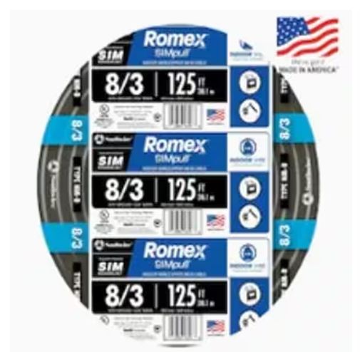 125 ft. 8/3 Stranded Romex SIMpull CU NM-B W/G Wire - 9268984