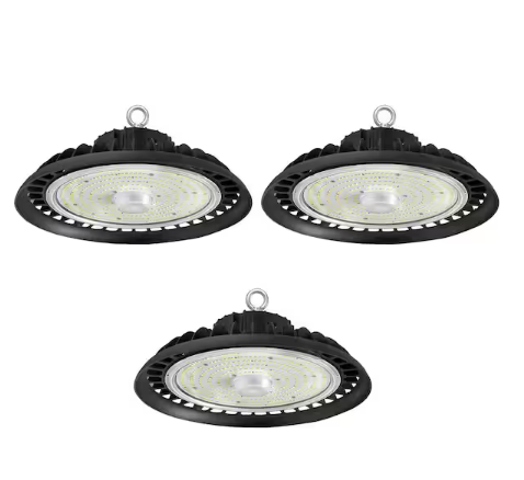 12 in. 600-Watt Equivalent Integrated LED UFO Black High Bay Light 5000K Daylight, 32000 Lumens(3-Pack）