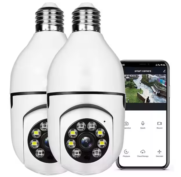 Wireless WiFi Indoor/Outdoor White Camera Light Bulb Security Home Camera with Infrared Night Vision (2-Pack) - 91011189661