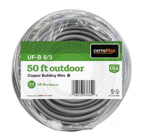 50 ft. 8/3 Gray Stranded CerroMax Copper UF-B Cable with Ground Wire