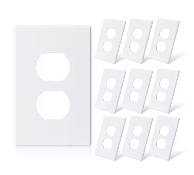 1-Gang White Duplex Outlet Plastic Wall Plate (10-pack) - 91011976187