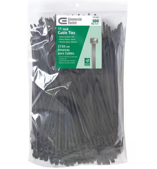 11 in. UV Resist Cable Tie, Black (500-Pack) - 9748696