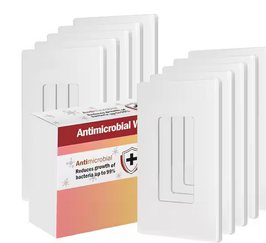 1-Gang Antimicrobial Screwless Decorator Wall Plate, Midsize, White (10-Pack) - 91009606706