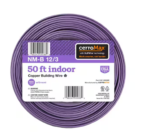 50 ft. 12/3 Purple Solid CerroMax SLiPWire Copper NM-B Wire - 91010898441