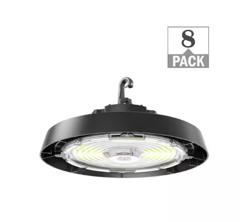 400-Watt Equivalent 11 in. Round Integrated LED Black High Bay Light 27000-36000 Lumens Adjustable CCT 120-277V (8-Pack) - 91010331261