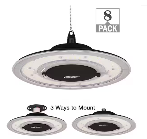 12 in. 12000 Lumens 100-Watt Lightweight Round Integrated LED High Bay Light 120-277V Mounting Options (8-Pack) - 91008024639