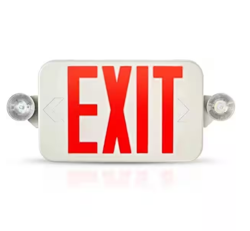 60-Watt Equivalent White Integrated LED Decorative Red Exit Sign and Emergency Light Combo - 91010841875