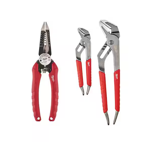 7.75 in. Combination Electricians 6-in-1 Wire Strippers Pliers and 6 in. and 10 in. Straight-Jaw Pliers Set (3-Piece)