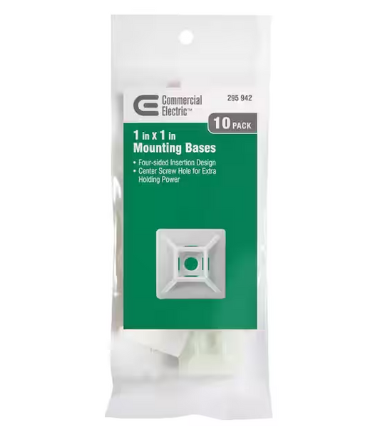 1in Standard Mounting Base for Cable Zip Ties 10 Pack Natural (White) - 9295942