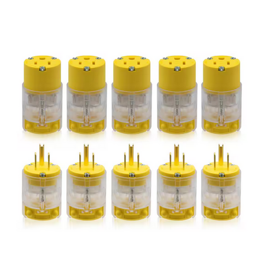 Lighted Straight Blade Plug and Connector Set, 15 Amp 125-Volt NEMA 5-15P/5-15R 2 Pole 3 Wire Grounding, Yellow (5-Set) - 91008411936