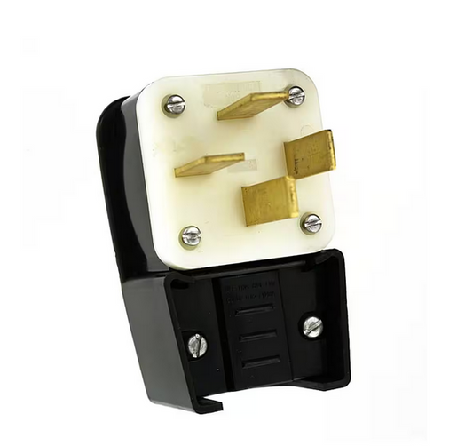 50 Amp 120/208-Volt 3-Phase Straight Blade Non-Grounding Angle Plug, Black/White