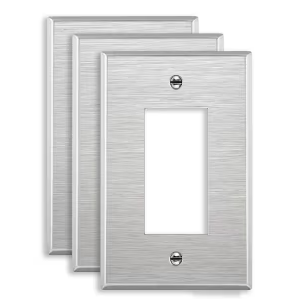 1-Gang Stainless Steel Decorator/Rocker Metal Wall Plate, Midsize (3-Pack) - 91009519654