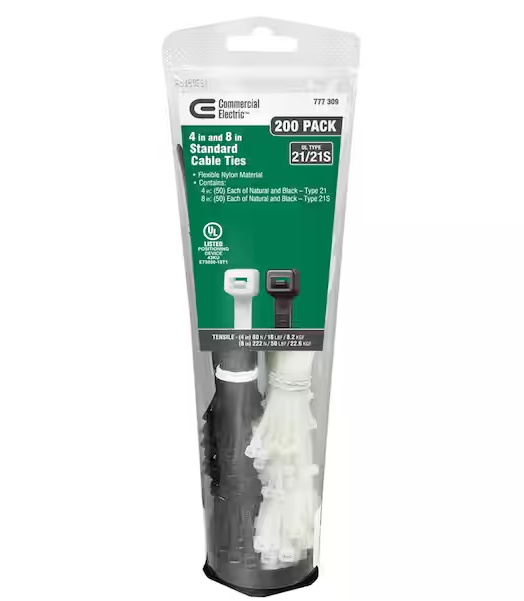 4 in. 8 in. Standard Cable Tie 200 Combo Pack - 9777309