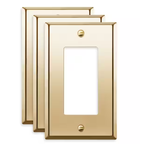 1-Gang Decorator Rocker Metal Wall Plate, Polished Brass, Gold (3-Pack) - 91009125066