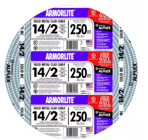 14/2 x 250 ft. Solid CU MC (Metal Clad) Armorlite Cable - 9744649