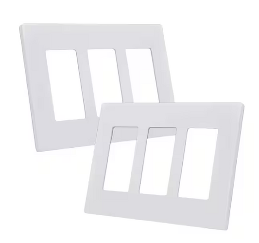 3-Gang Gloss White Screwless Decorator/Rocker Light Switch Cover, Plastic Wall Plate Standard Size (2-Pack) - 91011411621