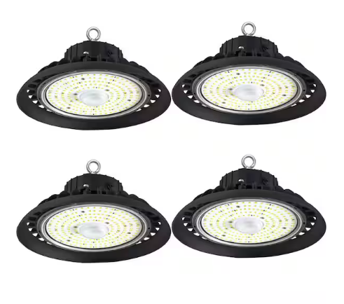 10 in. 300-Watt Equivalent Integrated LED Black UFO High Bay Light 5000K 16000 Lumens Dimmable 0-Volt-10-Volt (4-Pack) - 91009754160