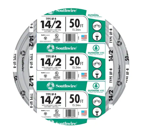 50 ft. 14/2 Gray Solid CU UF-B W/G Wire - 9461496