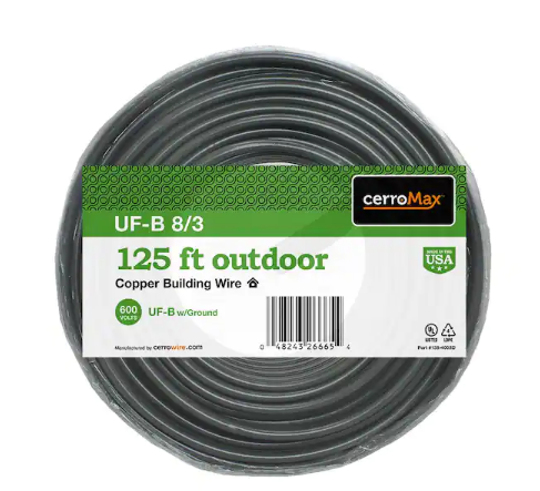 125 ft. 8/3 Gray Stranded CerroMax Copper UF-B Cable with Ground Wire - 91003606557