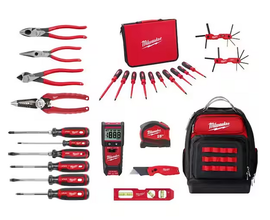 Electricians Hand Tool Set & Insulated Screwdriver W/Jobsite Backpack (26-Piece) - 91010242425