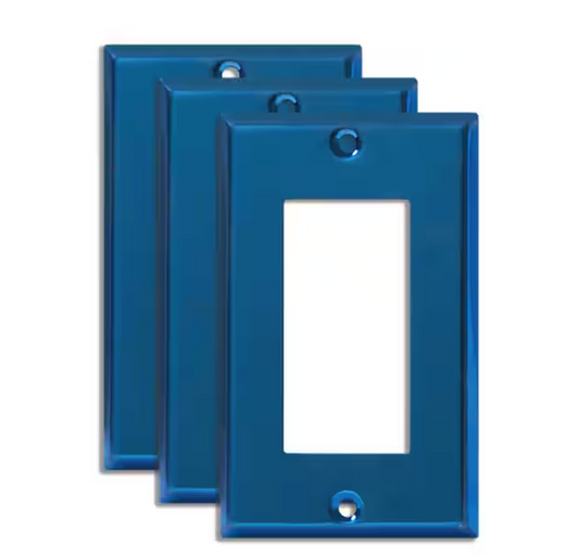 1-Gang Decorator Rocker Metal Wall Plate, Polished Blue (3-Pack) - 91009519666