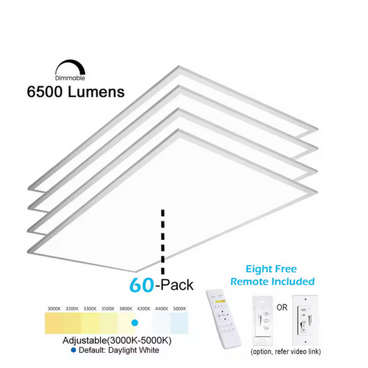 2 ft. x 4 ft. Integrated LED Panel Light Troffer Backlit 6500LM 630W Equivalent White Dim CCT Color Changeable (60-PC) - 91009853971