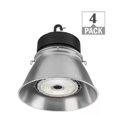 13.4 in. Round 400-Watt Equivalent Adjustable Beam Integrated LED Brushed Nickel High Bay Light 22,236 Lumens (4-Pack) - 91009721823