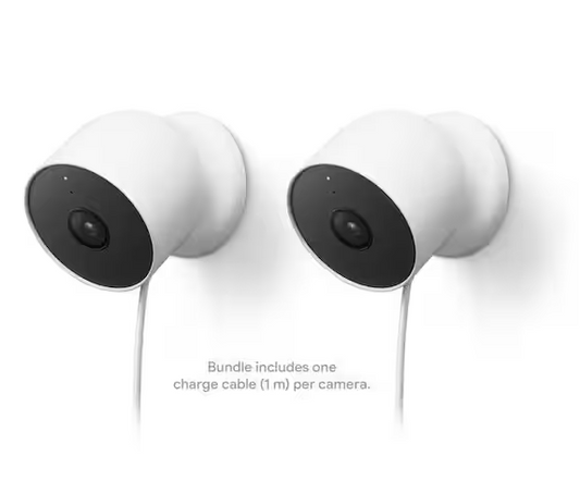 Nest Cam (Battery) - Outdoor or Indoor Security Camera (2-Pack) + Additional Charge Cable (1M)