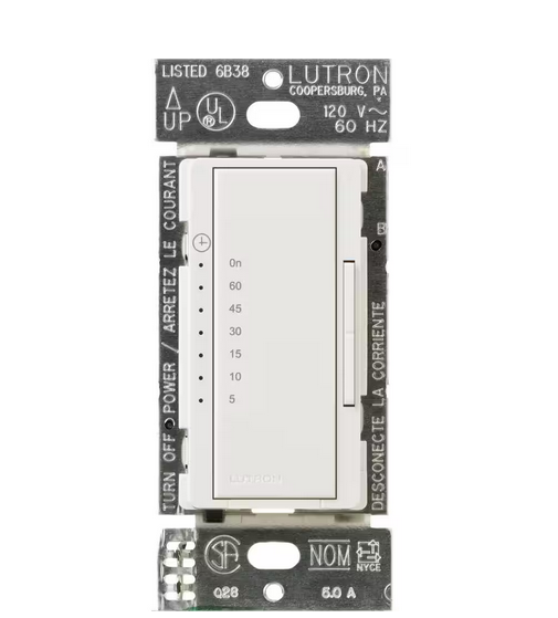 Maestro Countdown Timer Switch for Fans and Lights, 3A Fan/150W LED, Single-Pole/Multi-Location, Snow (MA-T51MN-SW) - 91000525881