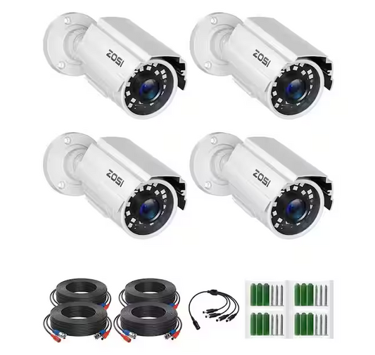 White Wired 1080p Outdoor Bullet TVI Security Camera Compatible with TVI DVR (4-Pack) - 91009533079