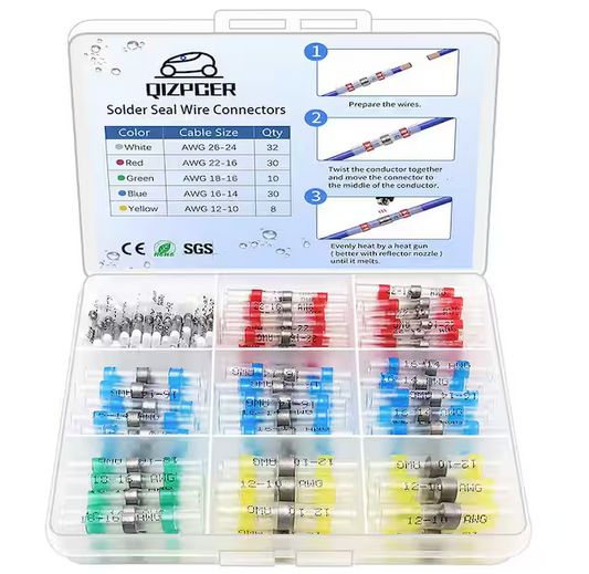 110-Pieces Heat Shrink Wire Connectors, Solder Seal Butt Connectors Kit Waterproof Marine Electrical Splice Terminals -91011185880