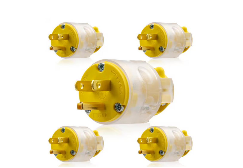 Lighted 15 Amp 125-Volt NEMA 5-15R 2 Pole 3 Wire Grounding Straight Blade Plug, Yellow (5-Pack) - 91008411309