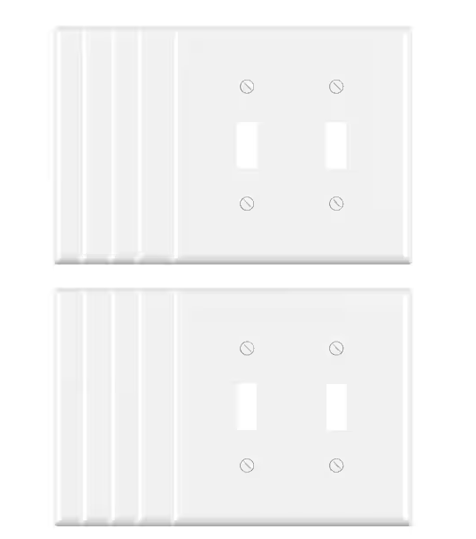 2 Gang Midsize Toggle Wall Plate, White (10-Pack) - 91007823819