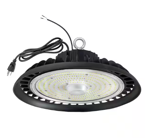 12 in. 600-Watt Equivalent Integrated LED Dimmable Black High Bay Light, 5000K Daylight UFO High Bay Light 28000 Lumens - 91010996601