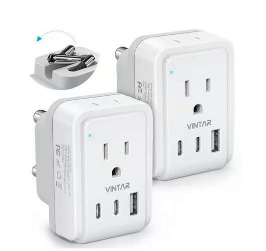 3.4 Amp. Grounded Plug Travel Adapter with 2 AC Outlets 3 USB Ports 2 USB C Travel Essentials for US to Africa (2-Pack) - 91012140269
