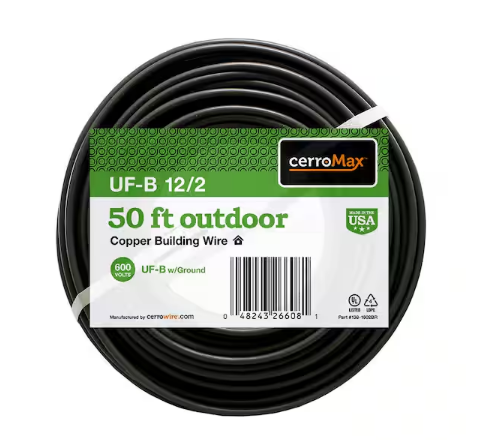 50 ft. 12/2 Gray Solid CerroMax Copper UF-B Cable with Ground Wire