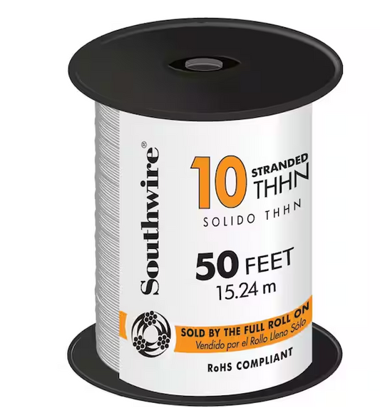 50 ft. 10 White Stranded CU THHN Wire - 9201032