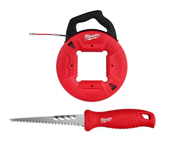 100 ft. x 13 in. Polyester Fish Tape with Flexible Metal Leader and Rasping Jab Saw - 91007928922