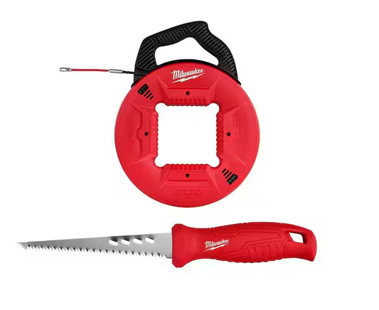 100 ft. x 13 in. Polyester Fish Tape with Flexible Metal Leader and Rasping Jab Saw - 91007928922